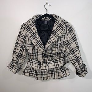 Poetry Jacket- black & off white twill belted jacket